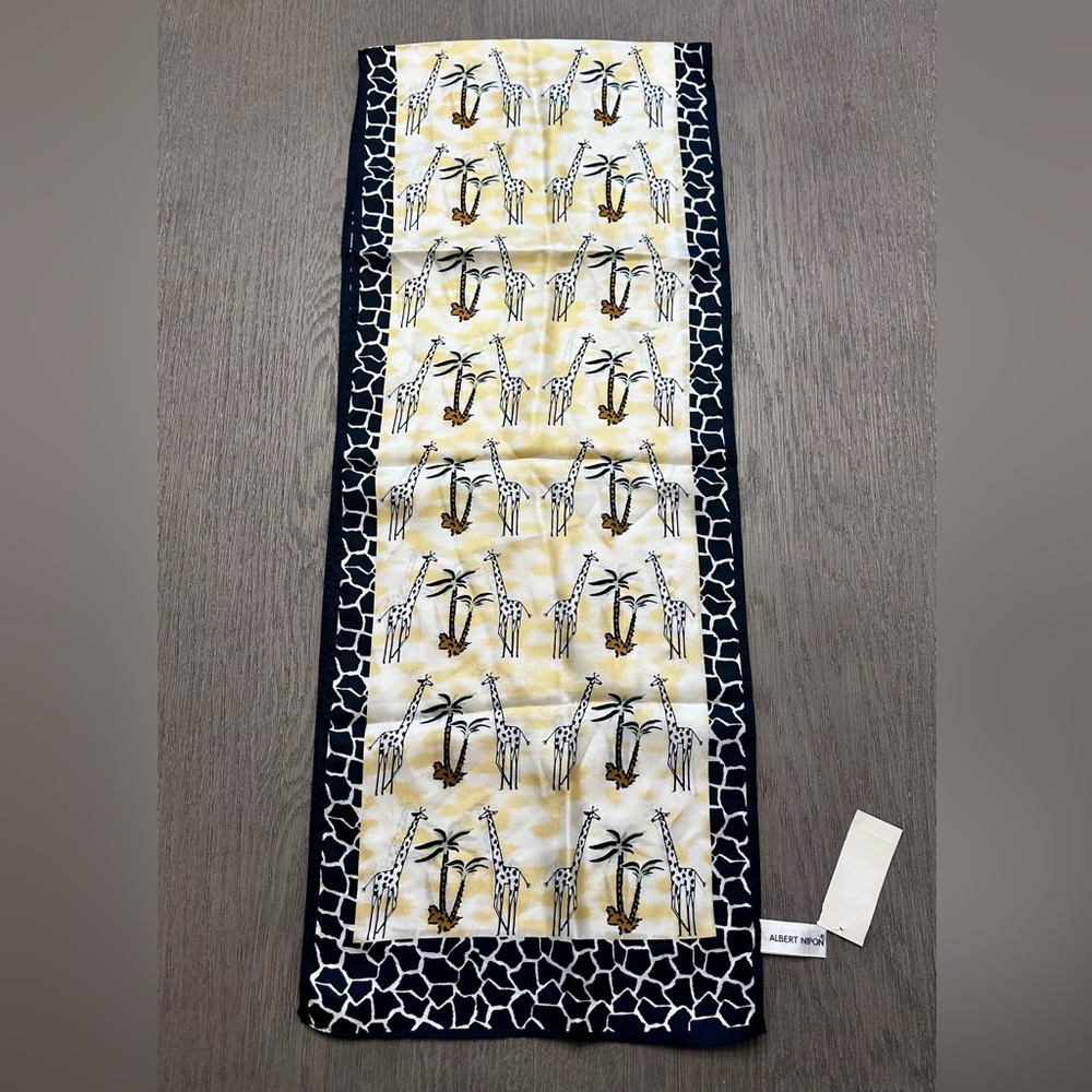 Vintage Albert Nipon Silk Safari Giraffe Print Scarf Made in Japan
